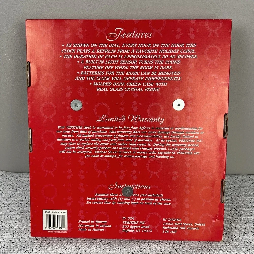 Vintage Veritime Christmas The Original Caroling Clock Musical‎ Battery Operated